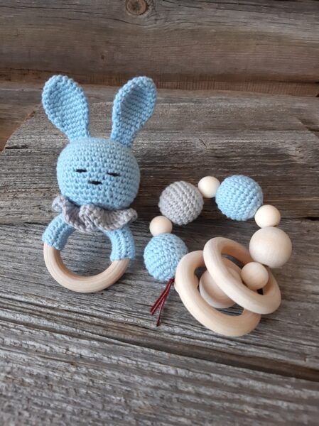 LaLu komplekts mazuļiem "Zaķēns". Grabulis zaķītis un graužamriņķis. Zobgrauzis. 